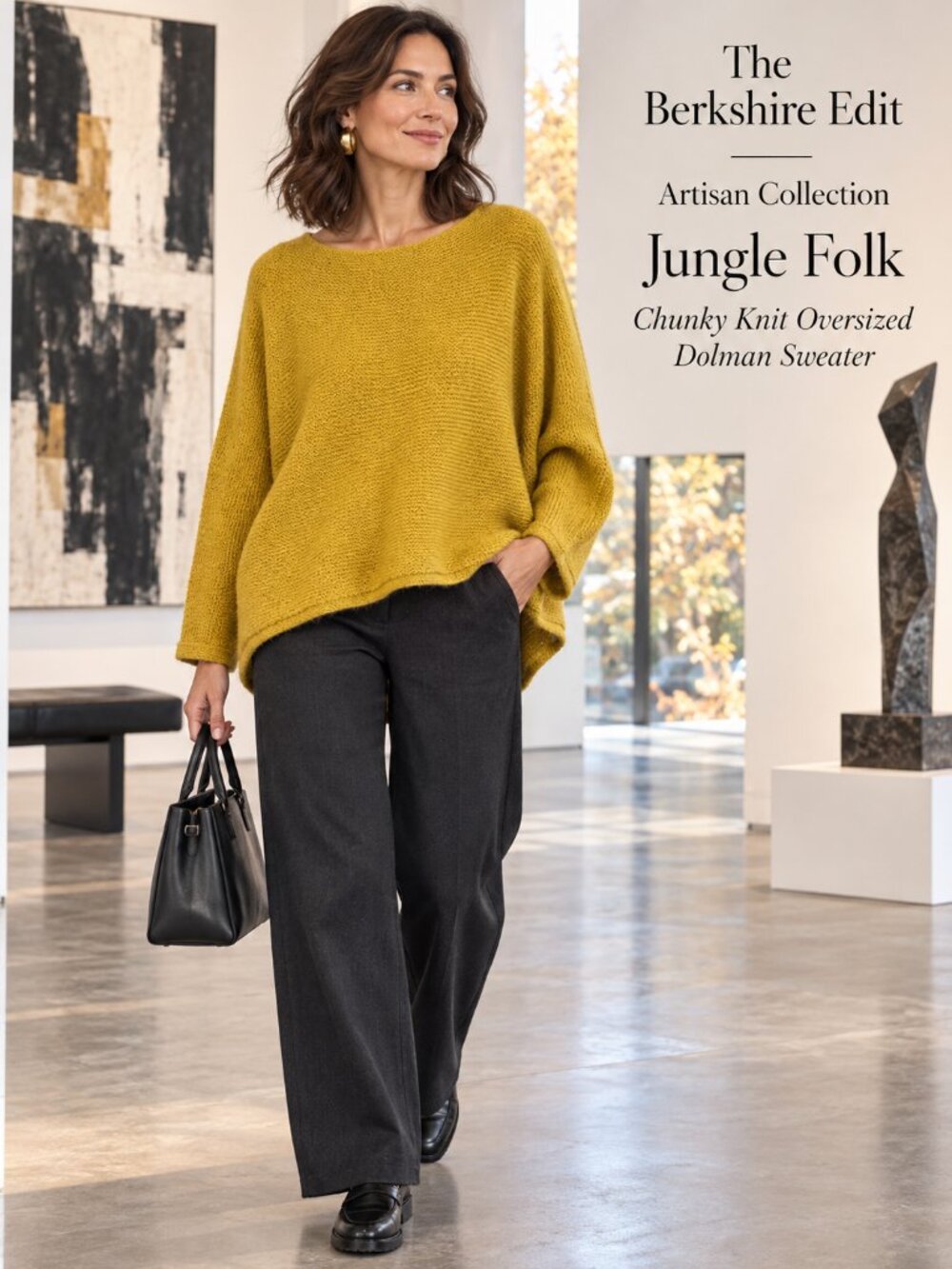 Jungle Folk Yellow Chunky Knit Oversized Dolman Sweater Ethical Slow Fashion M